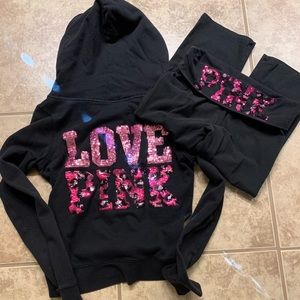 VS PINK black pink sequin jacket/leggings set M/L